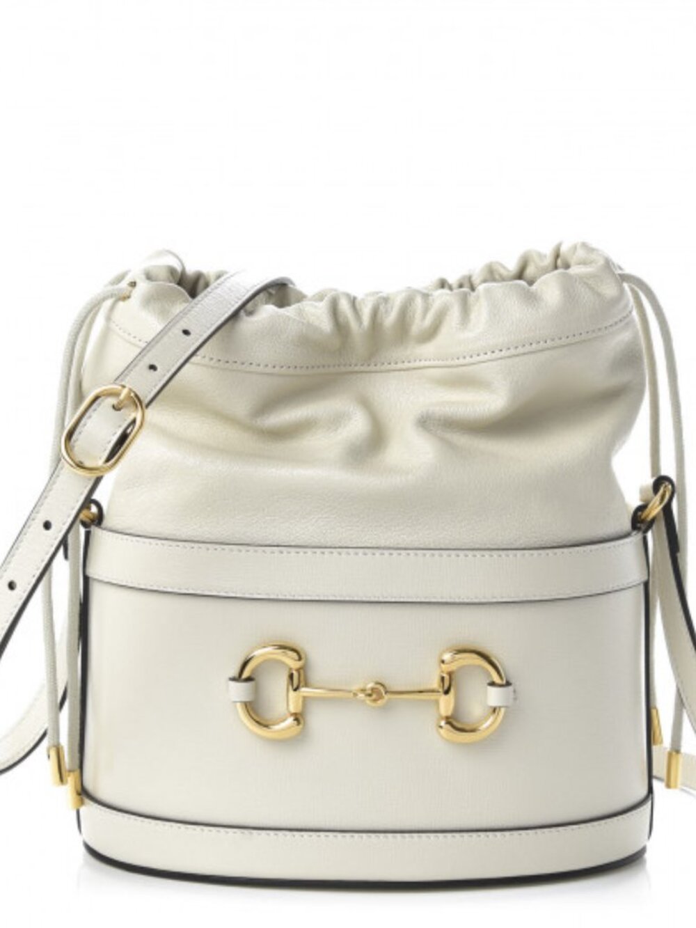 Authentic Gucci Cream Leather Bucket Bag with Gold Horsebit